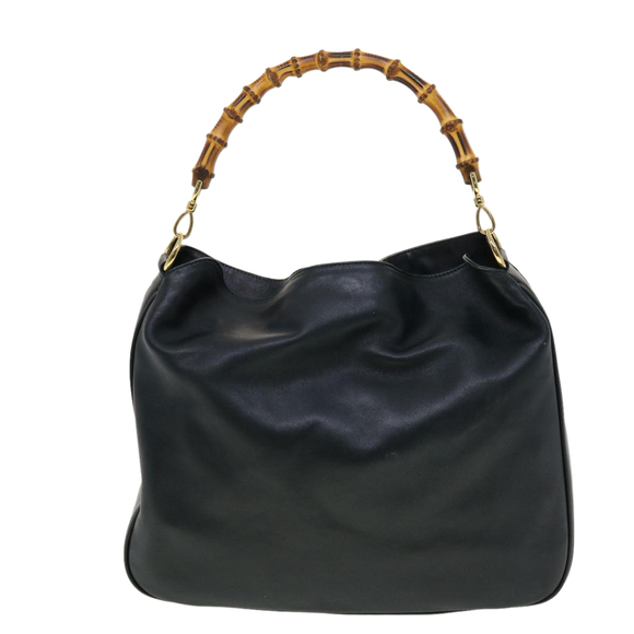 GUCCI Bamboo Hand Bag Leather 2way Navy 001.7265.1577 Auth yk6678B - Picture 13 of 16